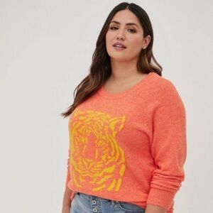 Torrid Orange and Yellow Tiger Print Crew Neck Sweater Women’s Plus Size 2